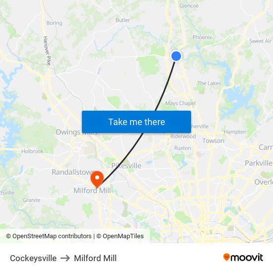 Cockeysville to Milford Mill map
