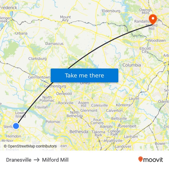 Dranesville to Milford Mill map