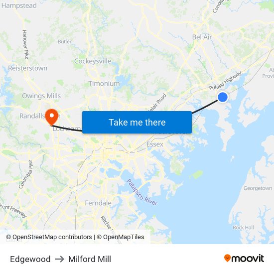 Edgewood to Milford Mill map