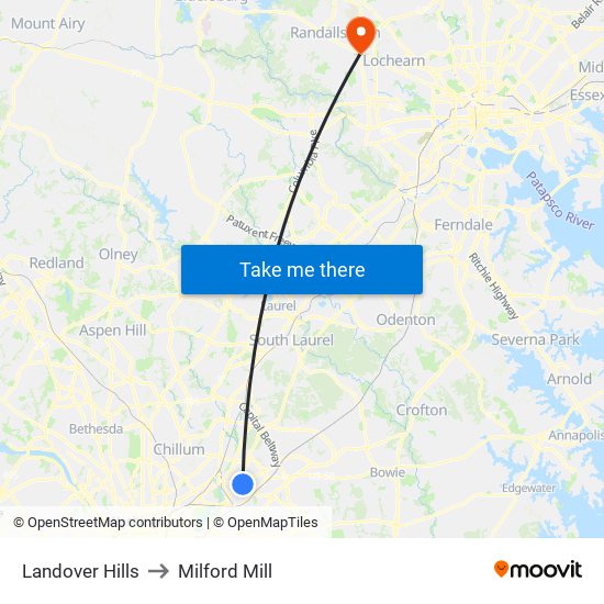 Landover Hills to Milford Mill map