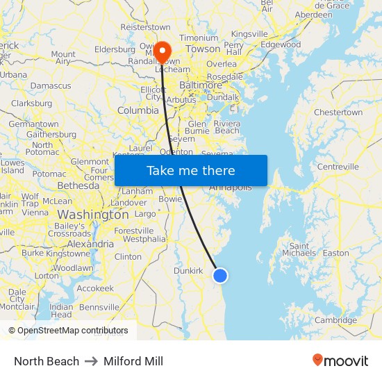 North Beach to Milford Mill map