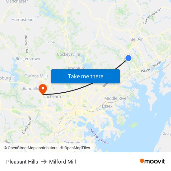 Pleasant Hills to Milford Mill map