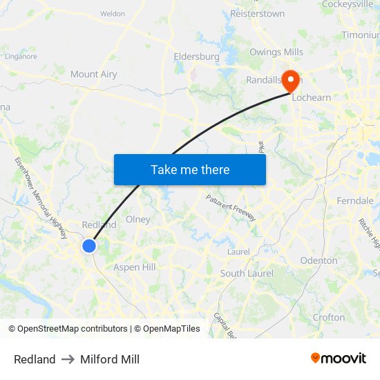 Redland to Milford Mill map