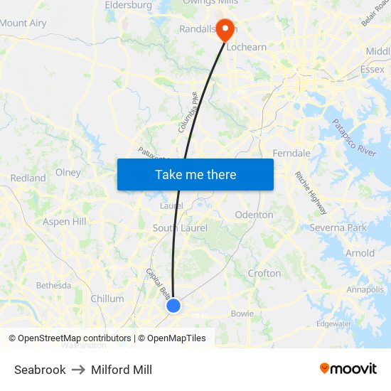 Seabrook to Milford Mill map