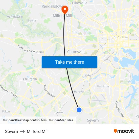 Severn to Milford Mill map