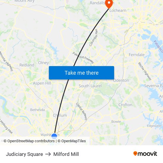 Judiciary Square to Milford Mill map