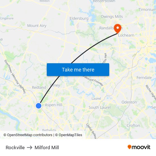 Rockville to Milford Mill map