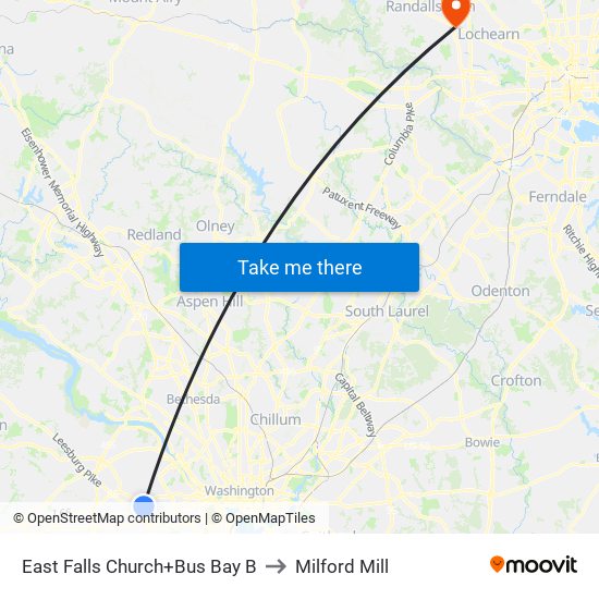 East Falls Church+Bay B to Milford Mill map