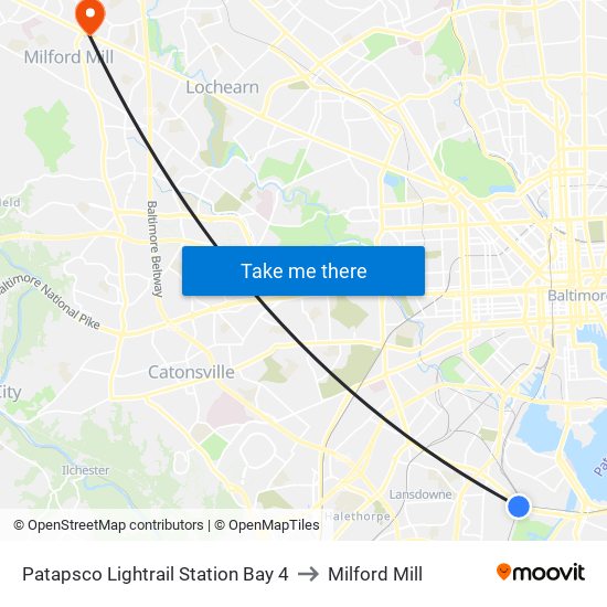 Patapsco Lightrail Station Bay 4 to Milford Mill map