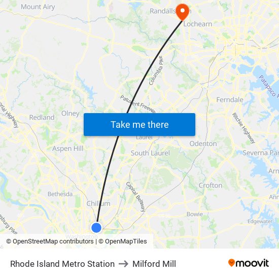 Rhode Island Metro Station to Milford Mill map