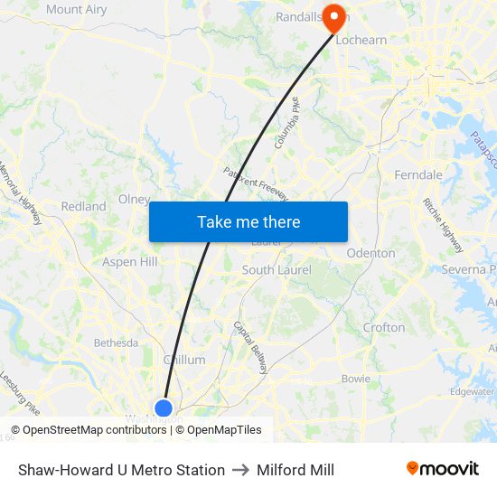 Shaw-Howard U Metro Station to Milford Mill map