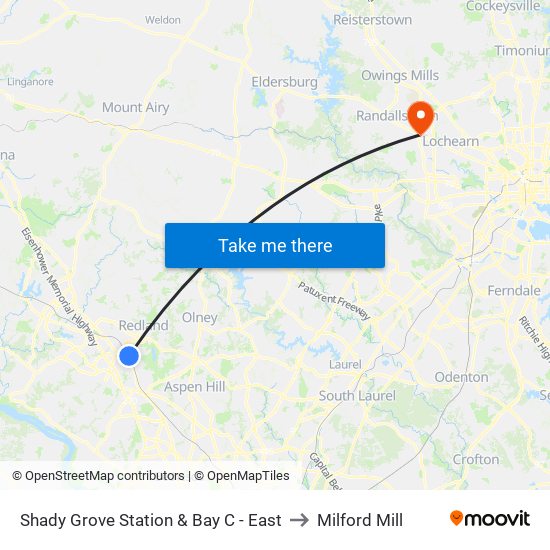 Shady Grove Station & Bay C - East to Milford Mill map