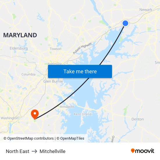 North East to Mitchellville map