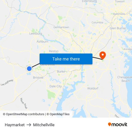 Haymarket to Mitchellville map