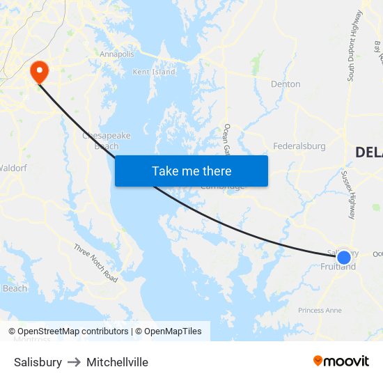 Salisbury to Mitchellville map