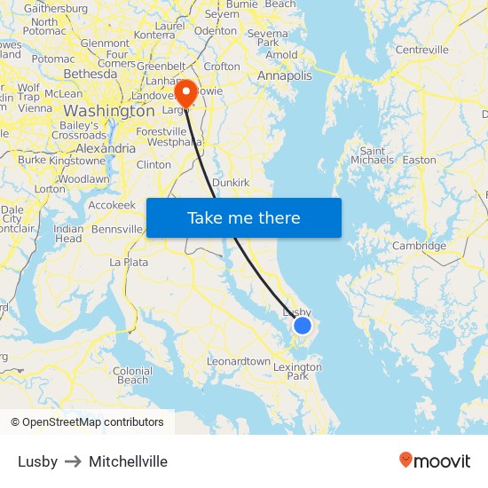 Lusby to Mitchellville map