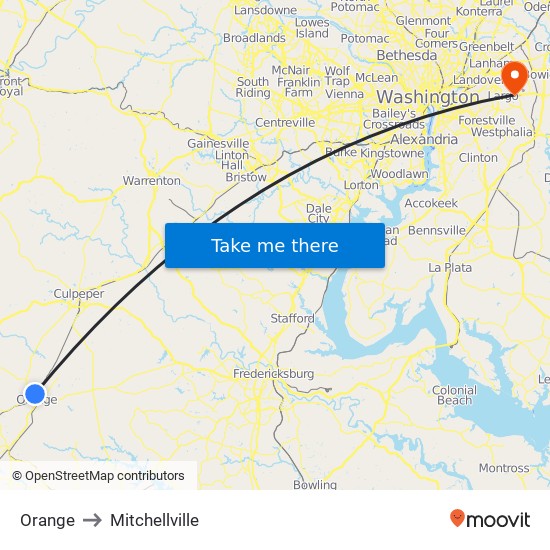 Orange to Mitchellville map