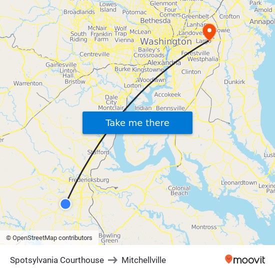 Spotsylvania Courthouse to Mitchellville map