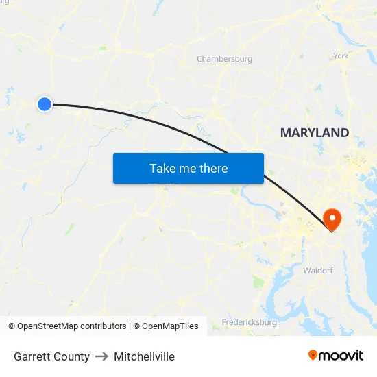 Garrett County to Mitchellville map