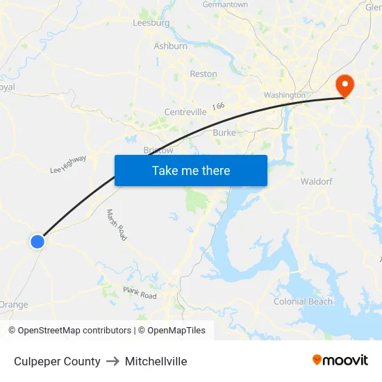 Culpeper County to Mitchellville map