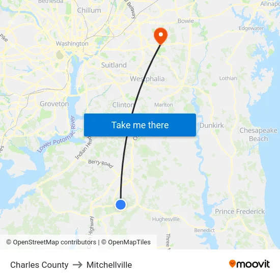 Charles County to Mitchellville map