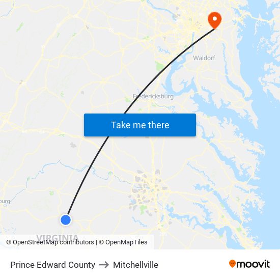 Prince Edward County to Mitchellville map