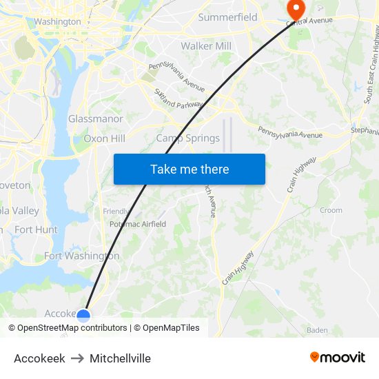 Accokeek to Mitchellville map