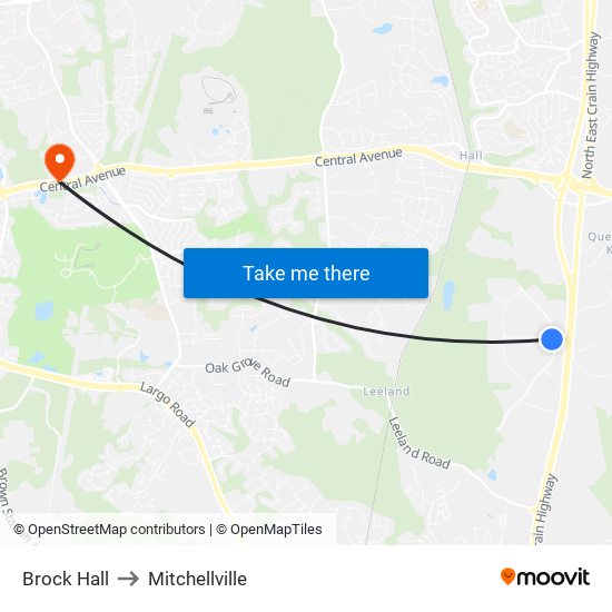 Brock Hall to Mitchellville map