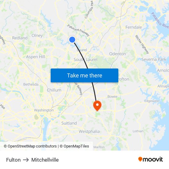 Fulton to Mitchellville map