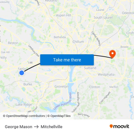 George Mason to Mitchellville map