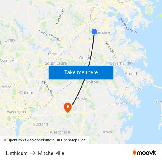 Linthicum to Mitchellville map