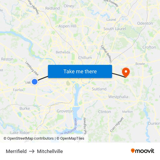 Merrifield to Mitchellville map