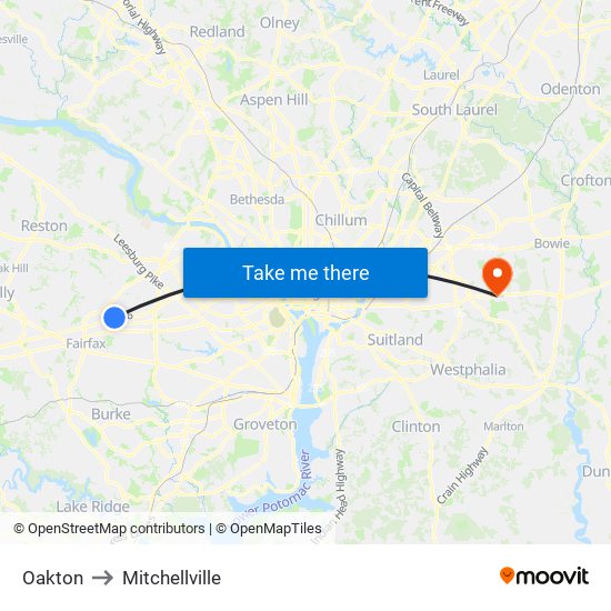 Oakton to Mitchellville map