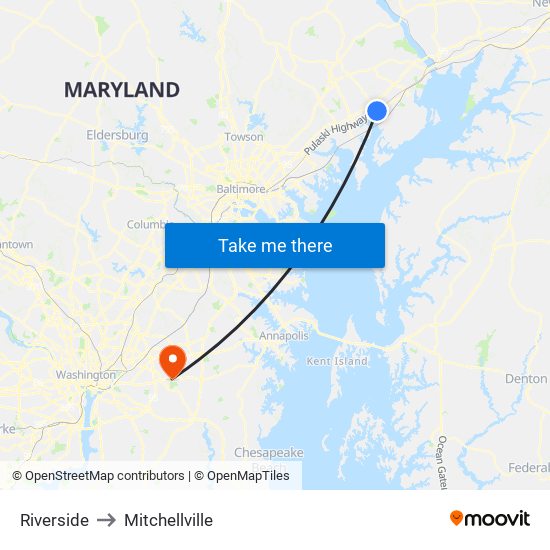 Riverside to Mitchellville map