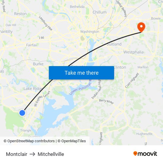 Montclair to Mitchellville map