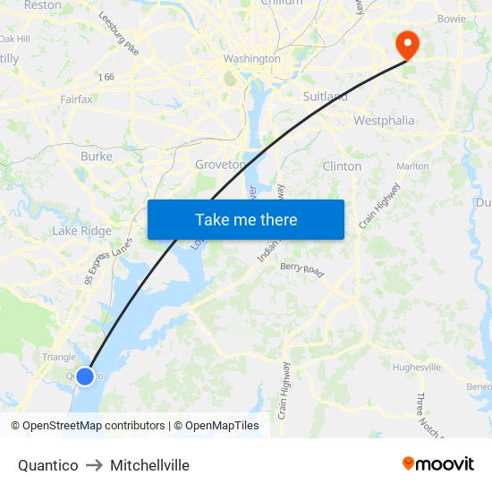 Quantico to Mitchellville map