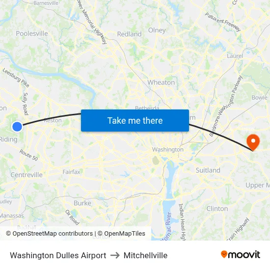 Washington Dulles Airport to Mitchellville map