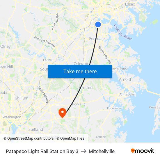 Patapsco Light Rail Station Bay 3 to Mitchellville map