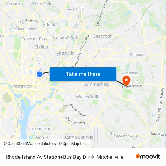 Rhode Island Ave-Brentwood+Bay D to Mitchellville map
