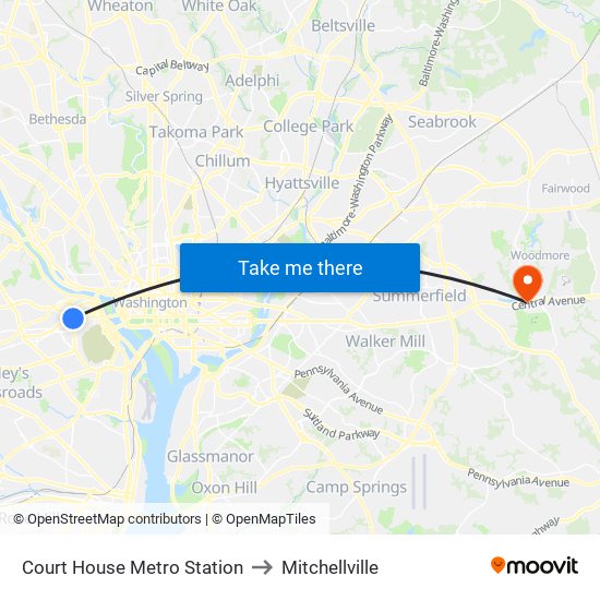 Court House Metro Station to Mitchellville map