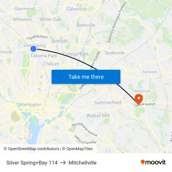 Silver Spring+Bay 114 to Mitchellville map