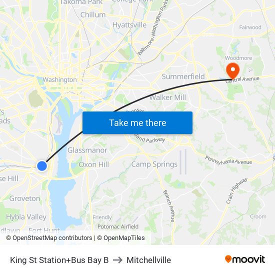 King Street-Old Town+Bay B to Mitchellville map