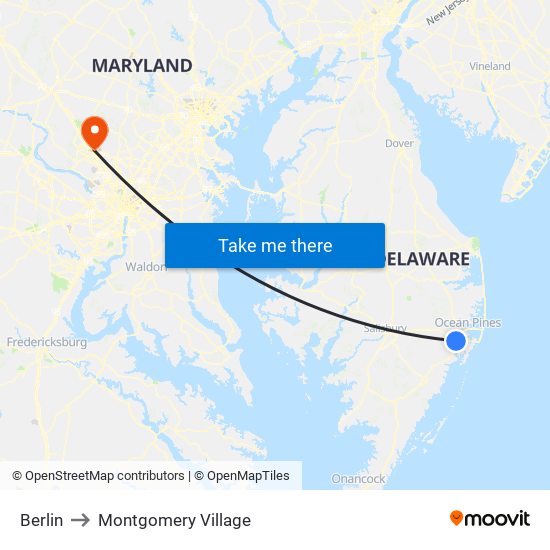 Berlin to Montgomery Village map