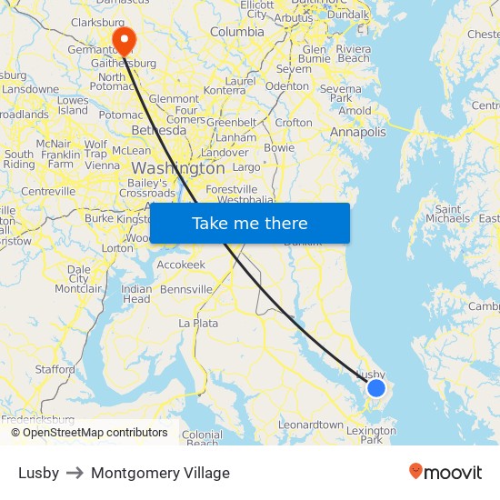 Lusby to Montgomery Village map