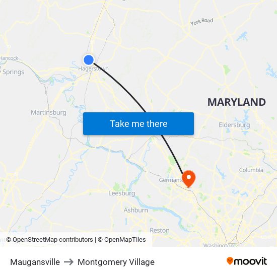 Maugansville to Montgomery Village map