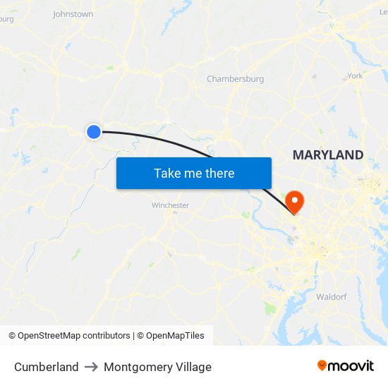 Cumberland to Montgomery Village map