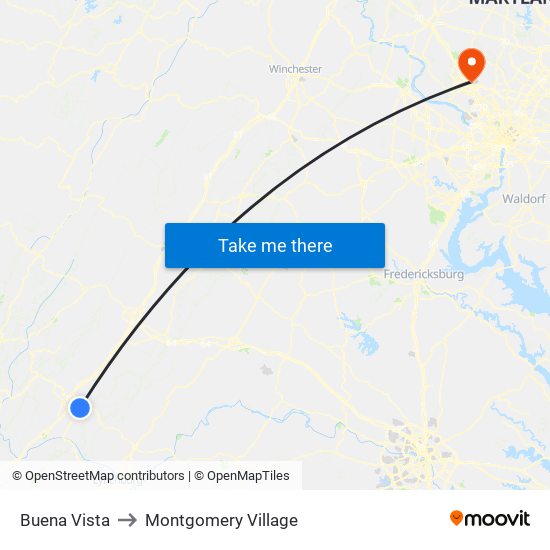 Buena Vista to Montgomery Village map