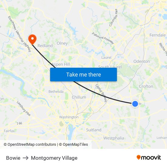 Bowie to Montgomery Village map