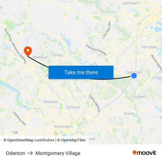 Odenton to Montgomery Village map