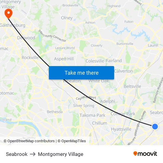 Seabrook to Montgomery Village map